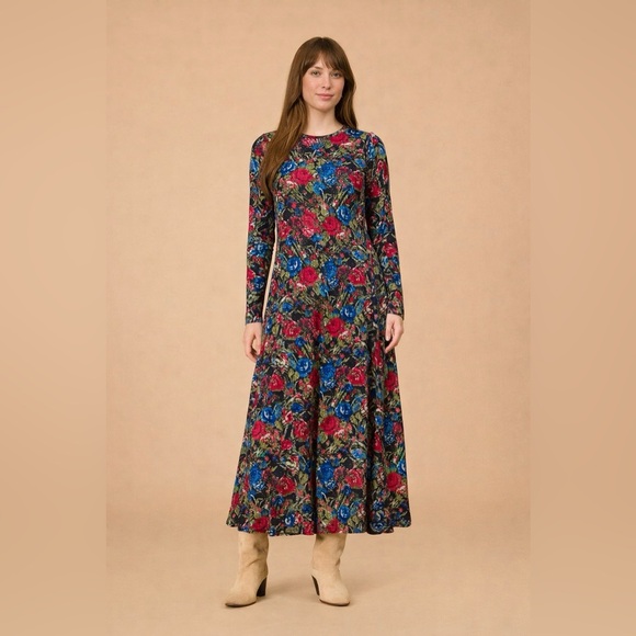 OLIVIA by Livro Phoebe Midi Dress Red Blue Floral Sz. Small NWOT - Picture 2 of 7